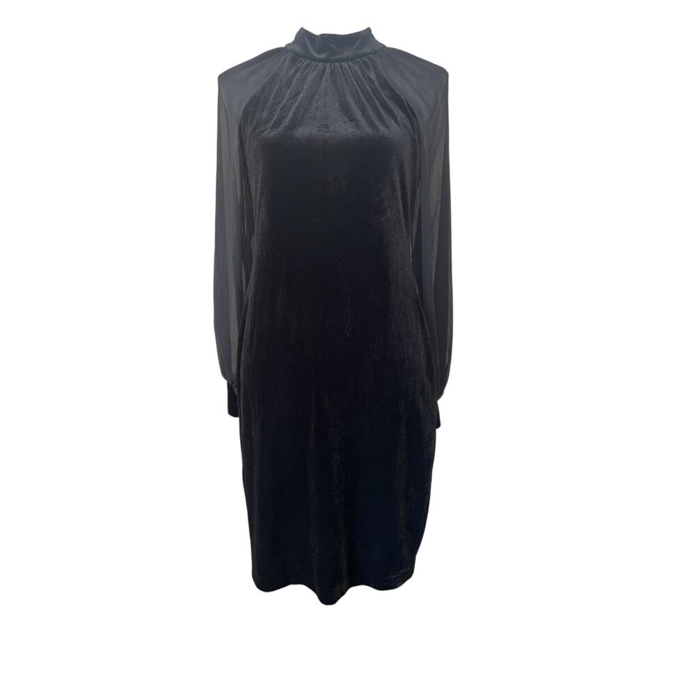NWT Black Velvet Sheer Puff Sleeve Whimsigoth Midi Dress 6 Witchy Goth Grunge